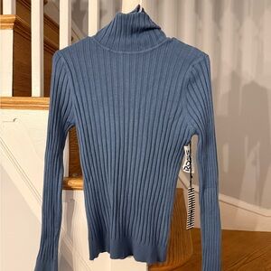 Steel Blue Ribbed Turtleneck Sweater